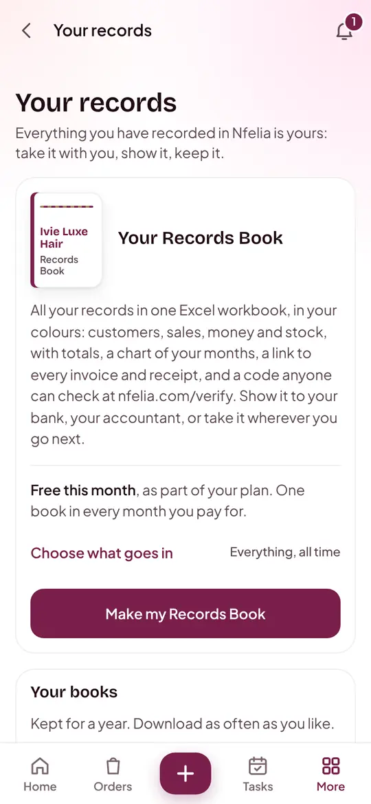 Your records in Nfelia: the Records Book, free this month, with a Make my Records Book button